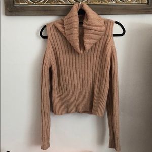 Cowl neck cold shoulder sweater